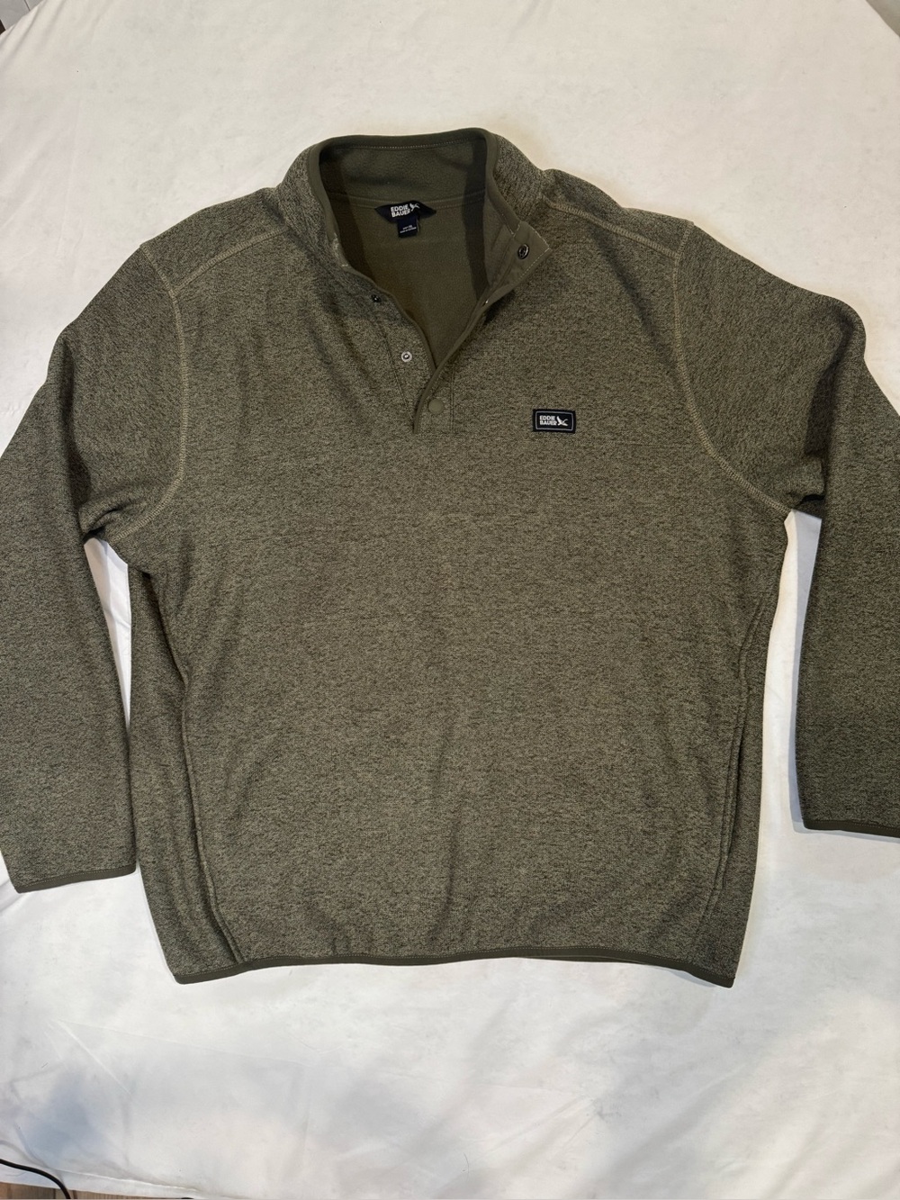 Eddie Bauer Radiator Fleece Pullover Men’s XL Olive Green Snap Mock Neck